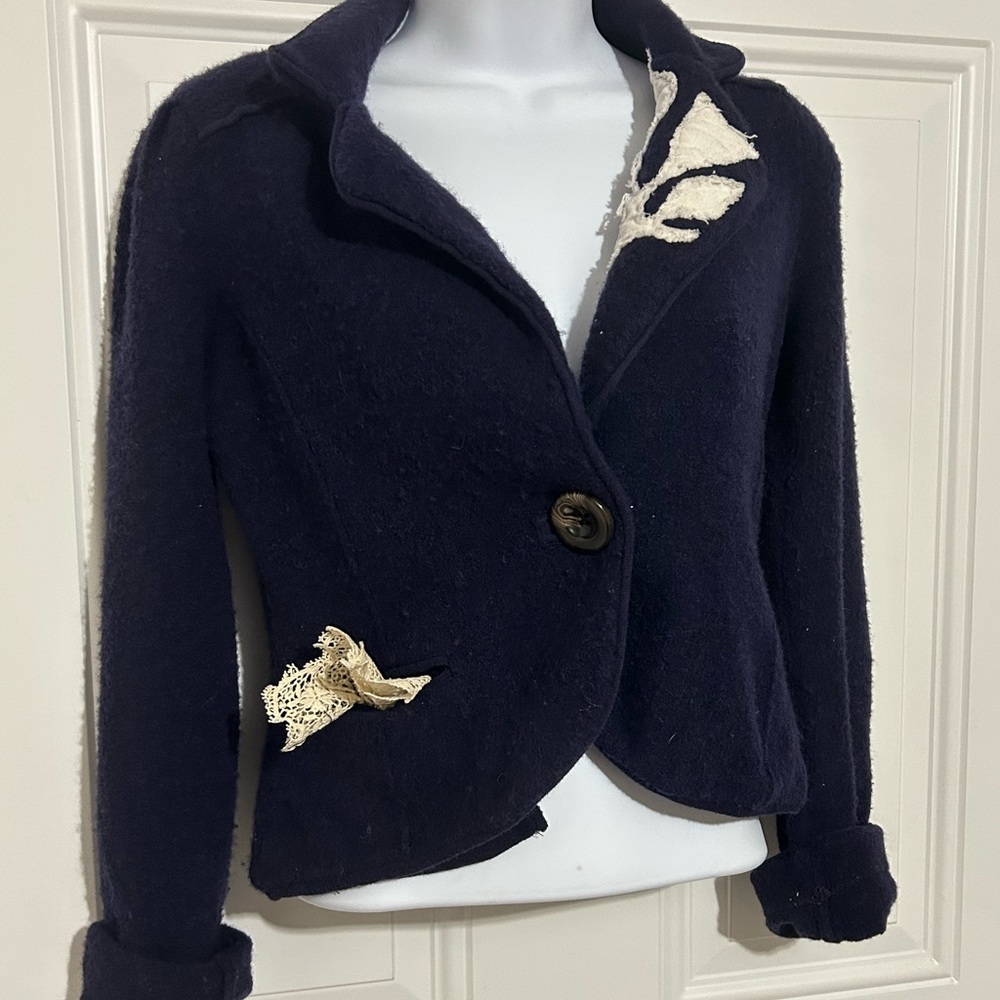Anthropologie Charlie & Robin Navy Sweater Blazer